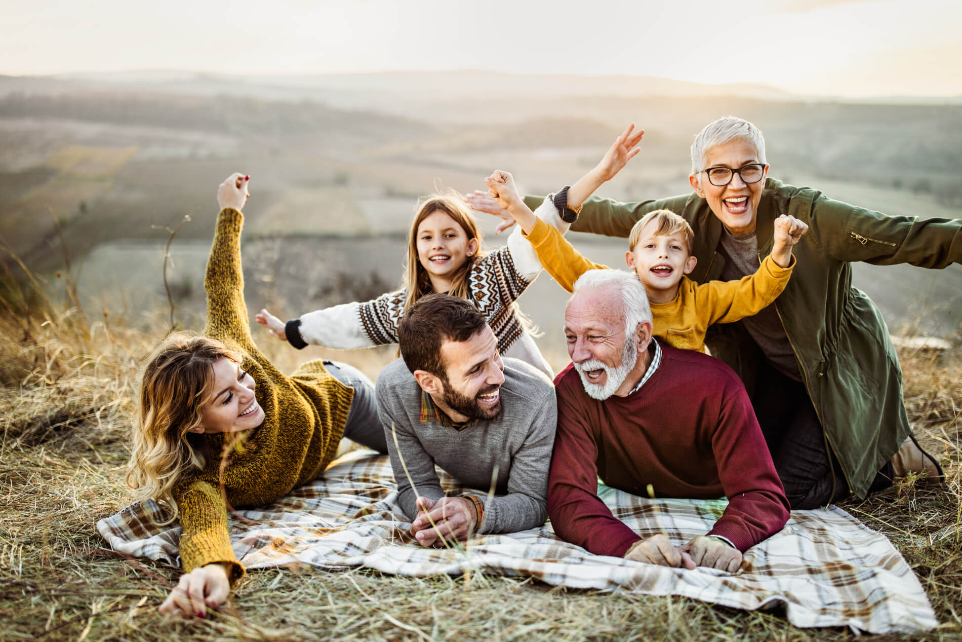 Family having fun together in the mountains